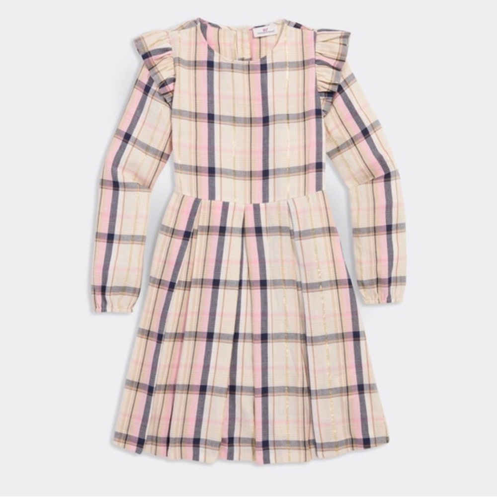 Vineyard Vines Plaid Long Sleeve Toddler Dress with Bow